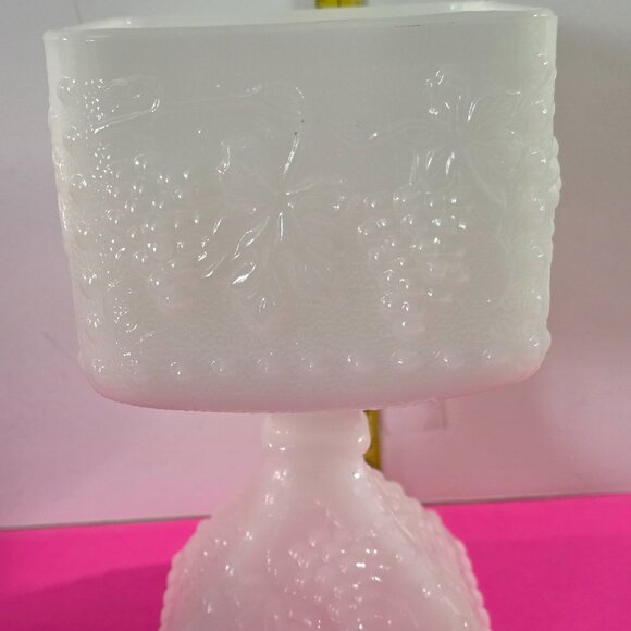 Two 4" and 6" White Grapes and Leaves Milk Glass Candy Dishes - Picture 2 of 6